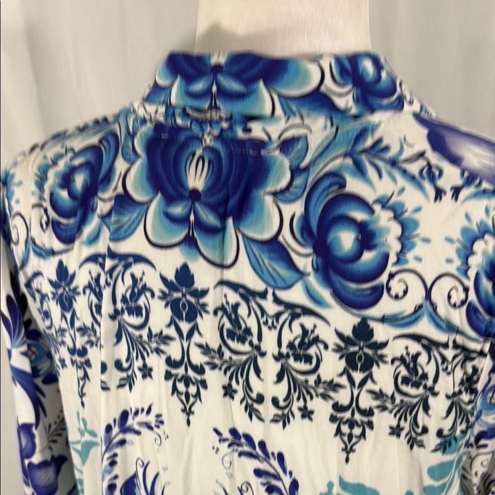Johnny Was Blue & White Floral Long Sleeve Midi Dress Size M - Picture 11 of 14